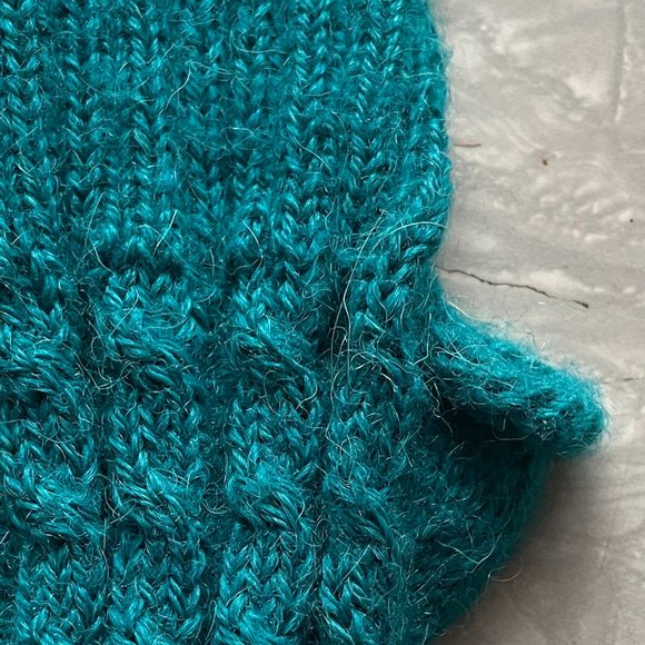 Hand knitted fingerless gloves arm warmers turquoise - Picture 3 of 4